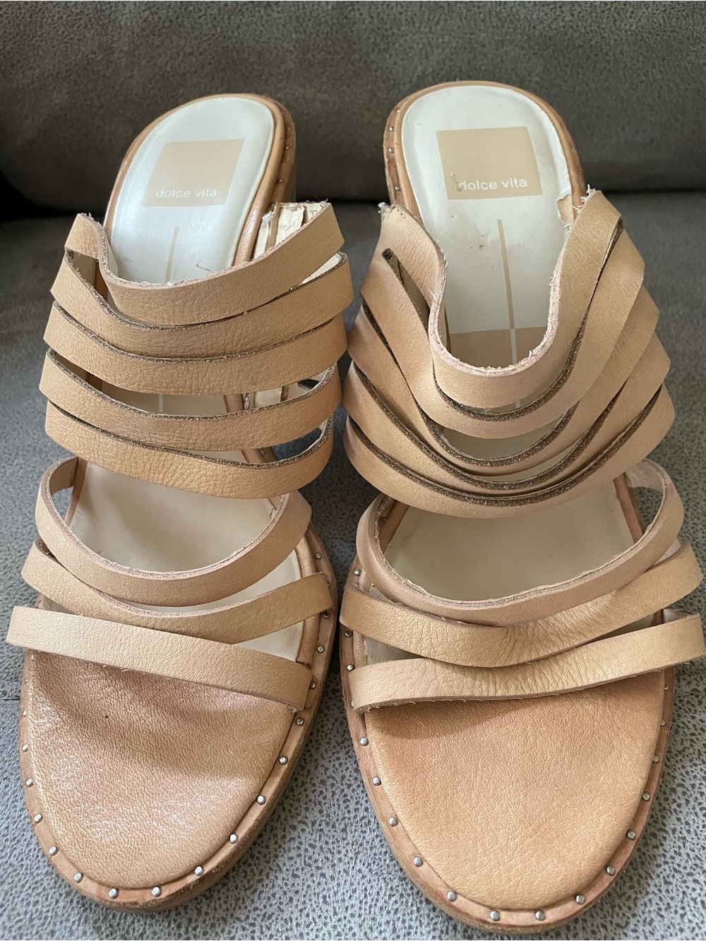 Dolce Vita Beige Multi-Strap Slide Sandals Size 8.5